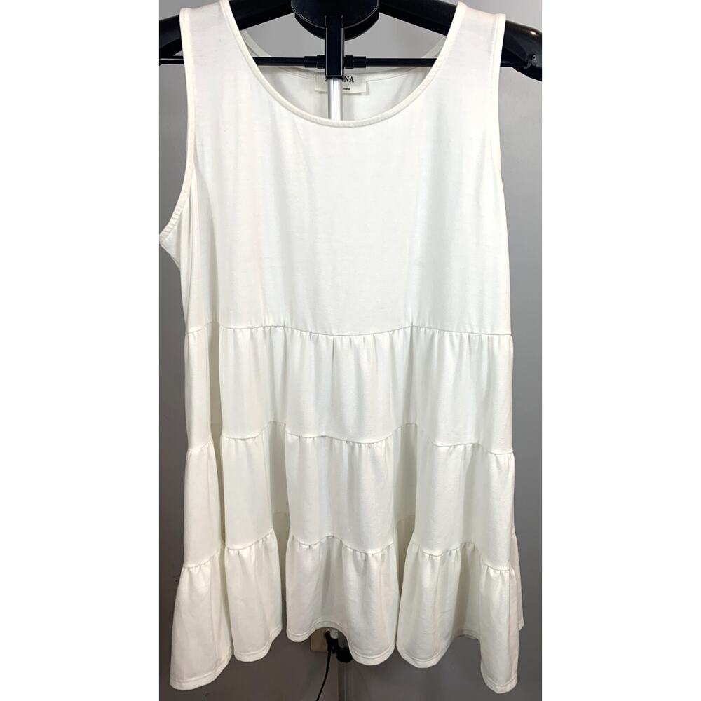 Zenana Women's White Sleeveless Empire Waist Baby Doll Tank Tunic - Size XL